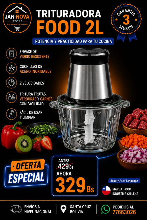 Picadora de Vidrio 2 Litros, Potente y Rapida de Utilizar.