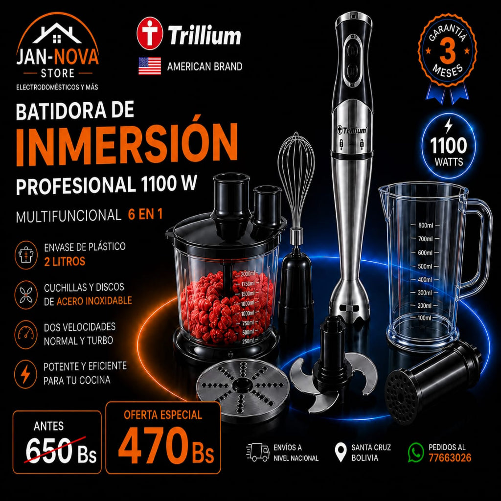Batidora de Inmersion Trillium 6 en 1 de 1100 W